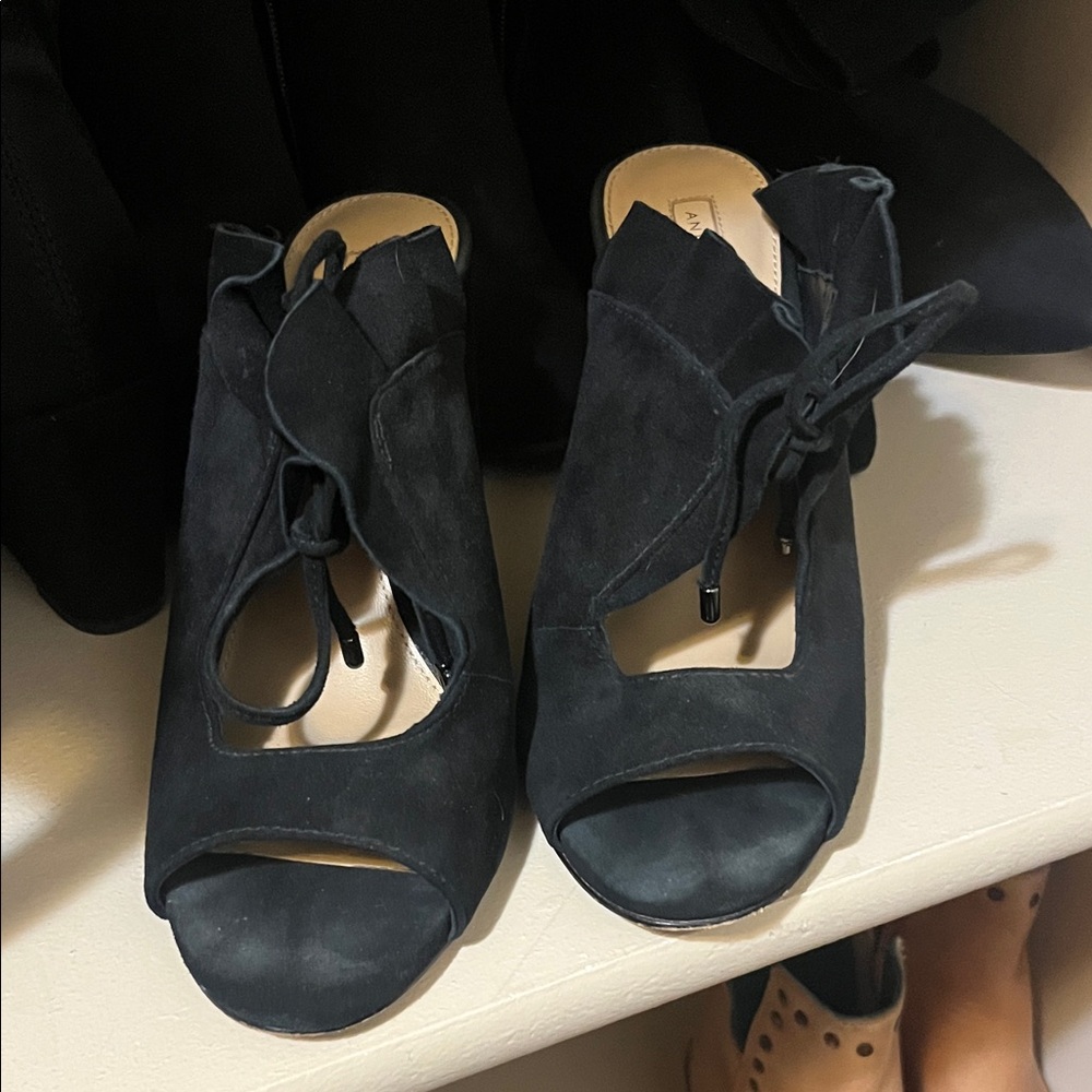 ANTONIO MELANI Black Suede Heeled Sandals